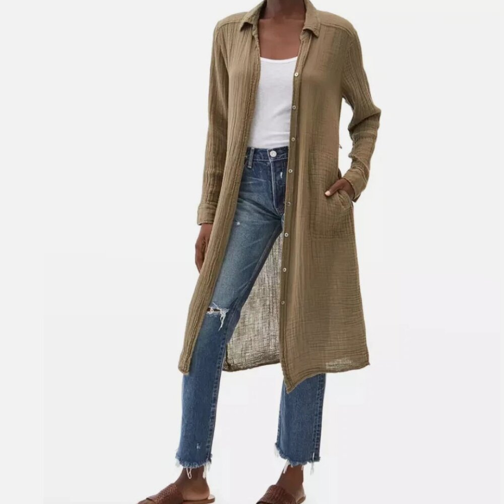 MICHAEL STARS Cleo Button Down Double Gauze Shirt Dress in Safari Sz L - NWT!! - Picture 5 of 8